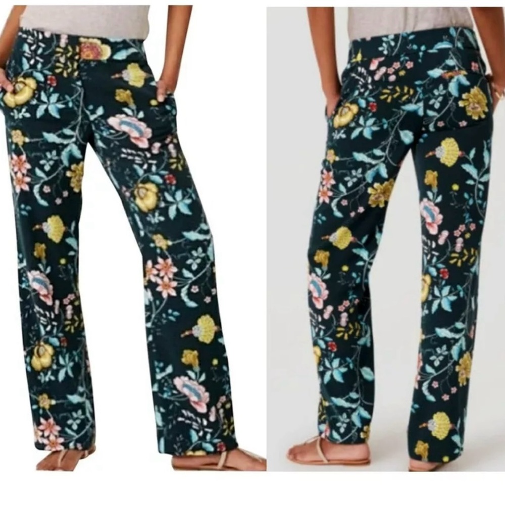 Ann Taylor Loft Loose Green Floral Slacks